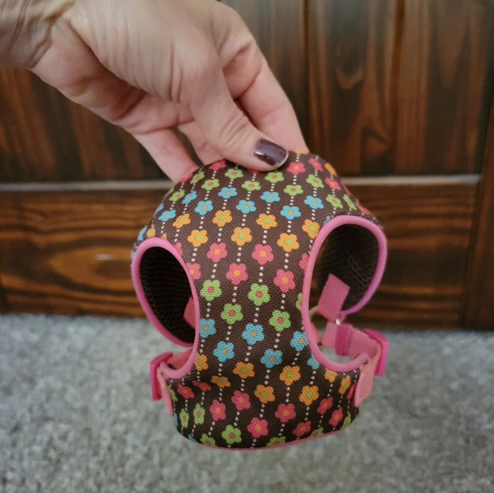 Pink and Brown Floral Small Dog Harness